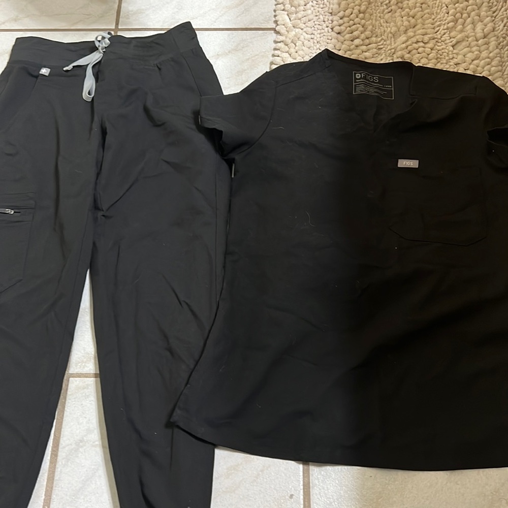 Figs Black Scrubs Top